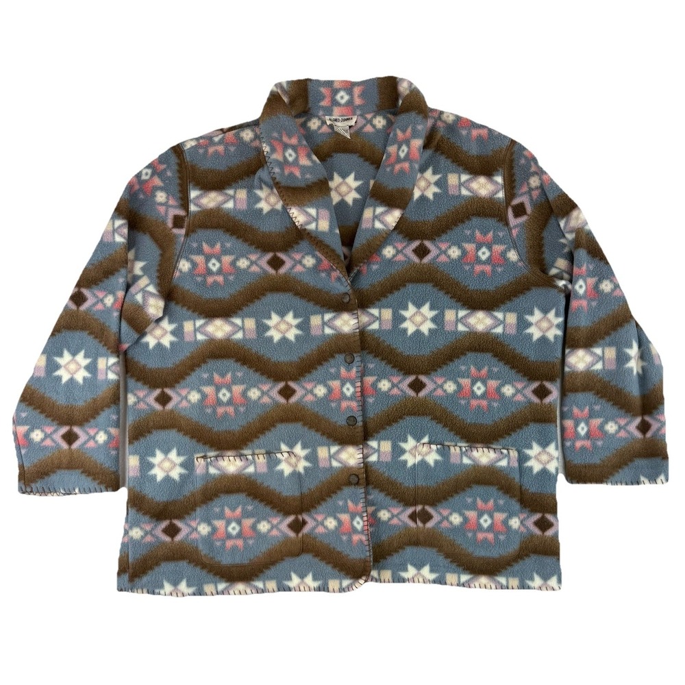 Alfred Dunner Jacket Womens 3X Multicolored Fleece Button Down Aztec Southwest